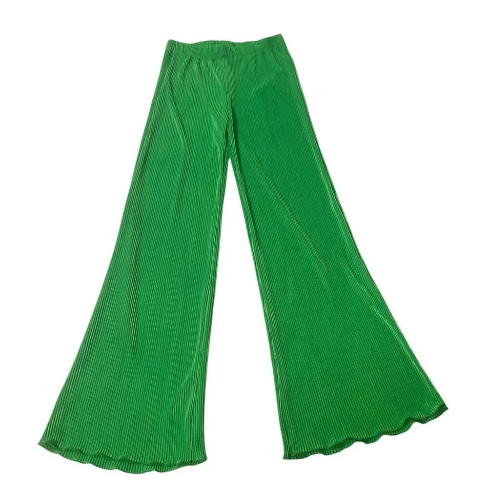 Green Ribbed Knit Bell Bottom Pants - Picture 2 of 5